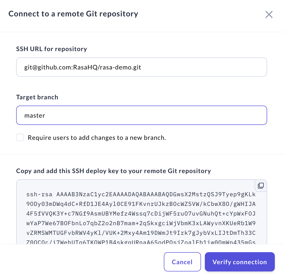 Rasa Enterprise when no Git repository is currently connected